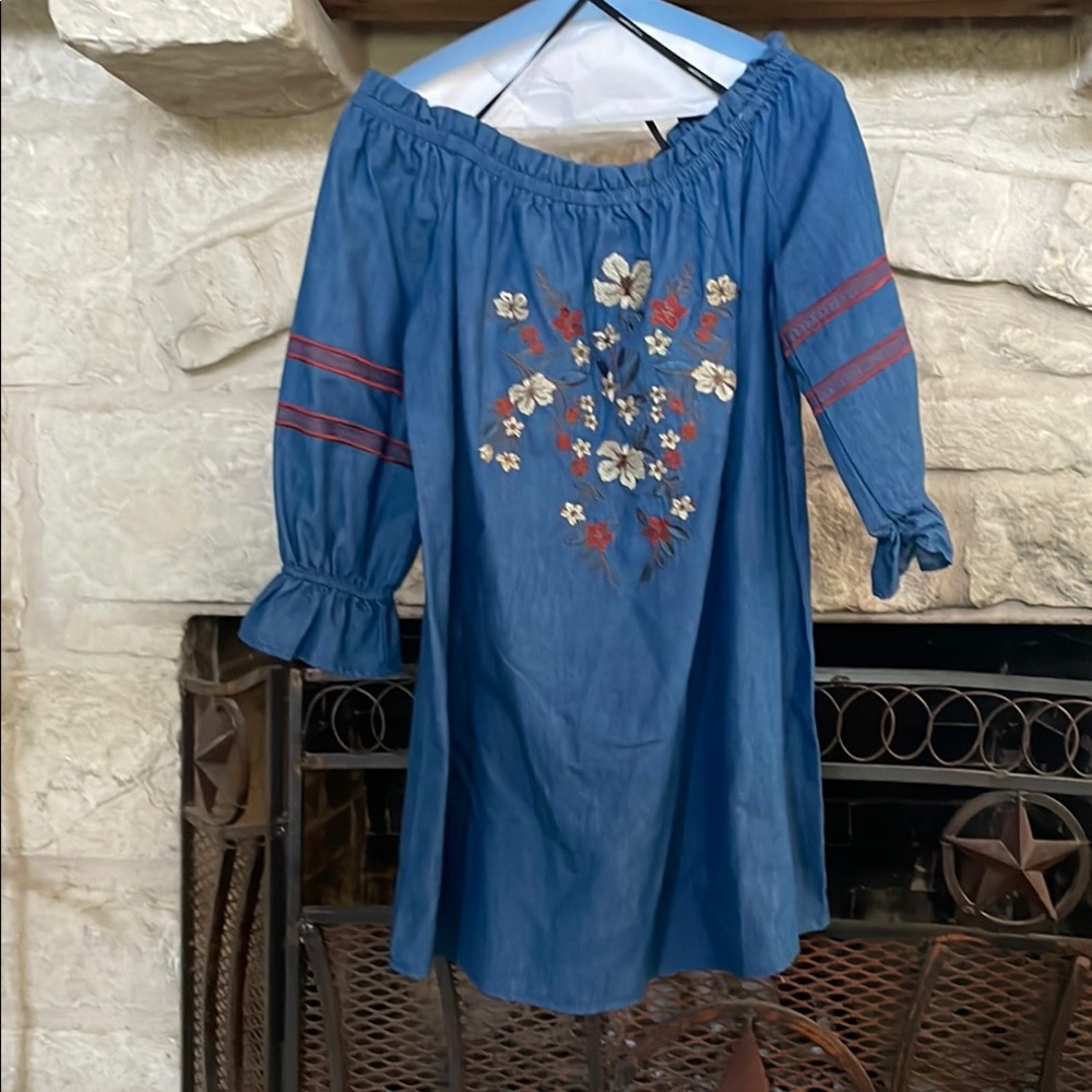 Blu Pepper Denim Dress with Floral Details